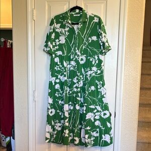 Chico's Green and White Floral Midi Dress